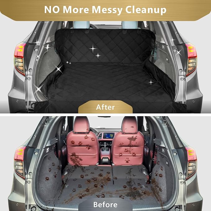 SUV Cargo Liner for Dogs, Upgraded Extra Large Water Resistant Pet Cargo Cover Dog Seat Cover Mat for SUVs with with Bumper Flap for Full-Size SUVs Vans, Black