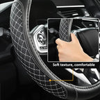 Customized Auto Car Steering Wheel Cover for Toyota Rav4 Corolla Camry Highlander (Diamond Quilted-Black+Gray-Standard Size)