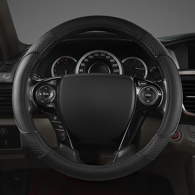 Microfiber Leather Steering Wheel Cover for Honda Accord,Civic,CR-V,HR-V,Pilot(Diamond-Pattern-Black-Standard Size)