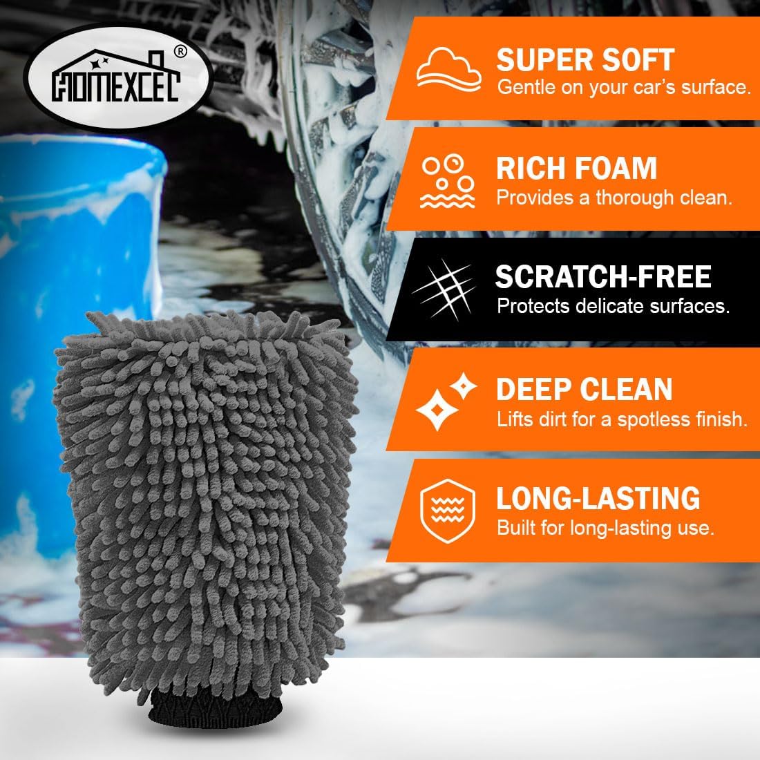 Chenille Car Wash Mitt (2-Pack) — Scratch-Free Microfiber Gloves