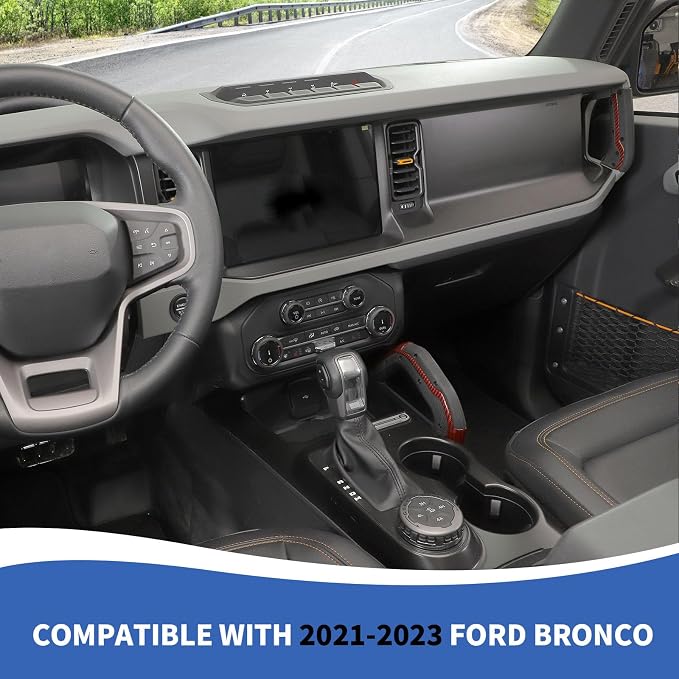 Center Console Dash Grab Handle Cover Trim Compatible with 2021-2024 Ford Bronco Red Carbon Fiber Interior Accessories (Not for Bronco Sport)