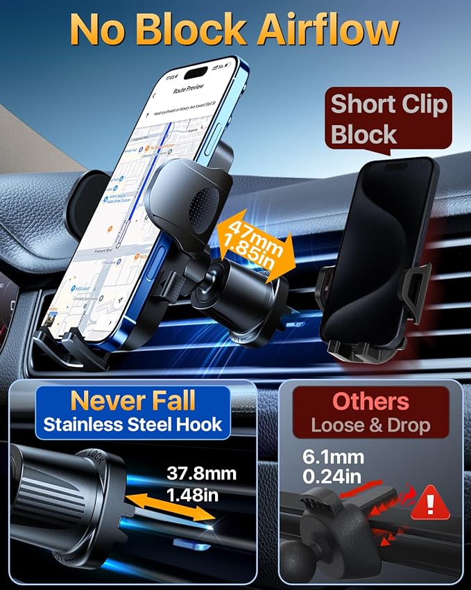 YRU True Military-Grade [360° Rotation Suction] 2026 Ultimate Car Phone Holder Mount 【90+LBS Safest Strongest & Patent Certs】 Dashboard Windshield Vent for iPhone 17 16 Pro Max Samsung, Matt Black