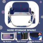 Kids Travel Tray for Toddler Car Seat, Road Trip Essential Lap Tray | Toddler Gift for Boy Activities with Dry Erase Board, iPad Holder Stand, Cooler Cup Holder & Adjustable Strap, Dark Blue