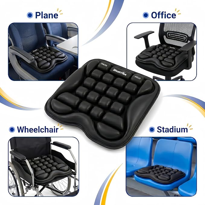 Car Seat Cushion for Long Drives, Pressure Relief Seat Pad with Built-in Pump, Adjustable Air Cell Cushion for Truck Drivers, SUV, Office Chair and Wheelchair