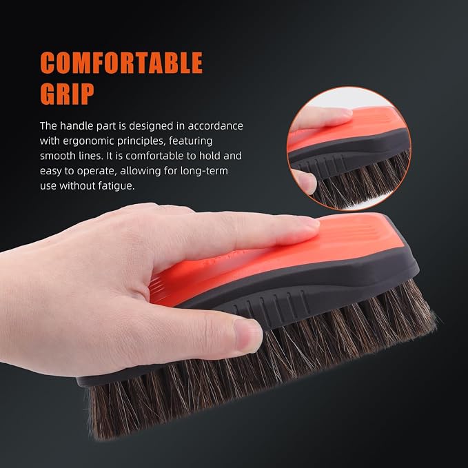 Leather Cleaner Brush, 2Pcs Fine Long Bristle Horse Hair Brush for Car Detailing,Ideal for Car Interiors,Furniture, Sneakers, Boots,and More -Safe for Natural, Synthetic, Faux, and Pleather