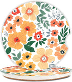 Flowers Absorbent Car Coasters for Cup Holders,2 Pack 2.56" Ceramic Coasters with Cork Back and Finger Slot, Auto Accessories for Women & Men.