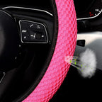 Elastic Stretch Steering Wheel Cover 15 Inch, Breathable Ice Silk Microfiber, Non-Slip Grip, Warm in Winter and Cool in Summer, Odorless, Car Accessories Fit Cars, SUVs, Rose Red
