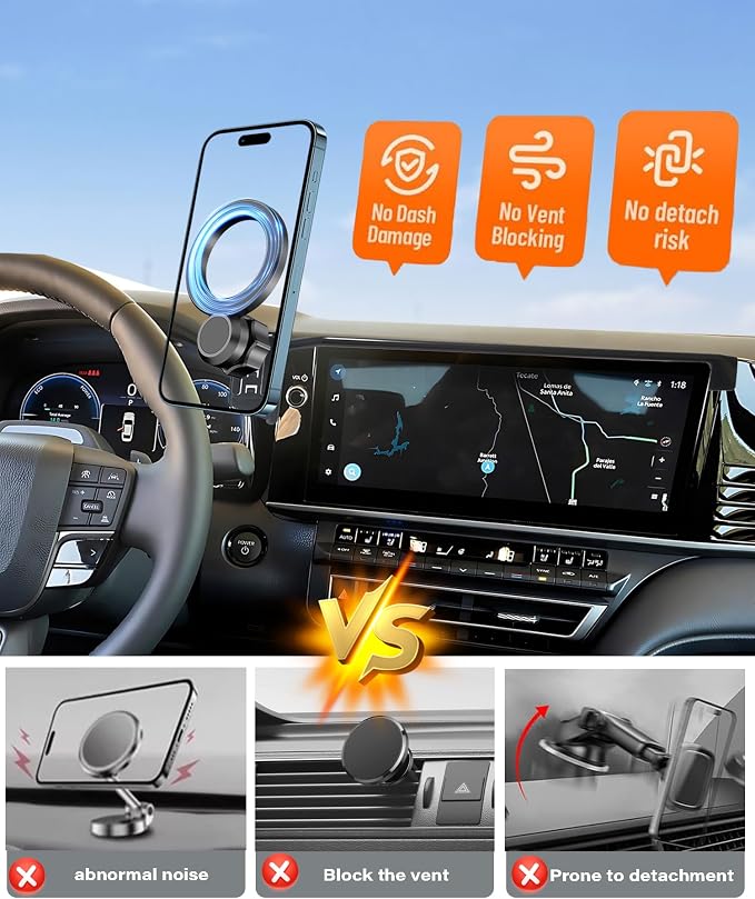 Car Phone Mount for 2025-2026 Toyota Camry 12.3-inch | 2025-2026 Toyota Camry MagSafe Strong Magnets Cell Phone Holder Accessories, One-Hand Operation 360° Rotation
