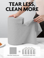 Microfiber Cleaning Cloth Rolls- 150 Sheets (2 Rolls of Grey) | 12'' by 12'', Super Absorbent, Lint-free, Tear-away Microfiber Towel Roll, for All-Purpose Cleaning