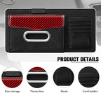 Car Sun Visor Organizer, Carbon Fiber Visor Glasses Tissue Card Holder Storage Pocket Pouch, Multifunctional Auto Sunshade Organizer Case Bag for Pens Documents Napkin, Universal Fit (Red)