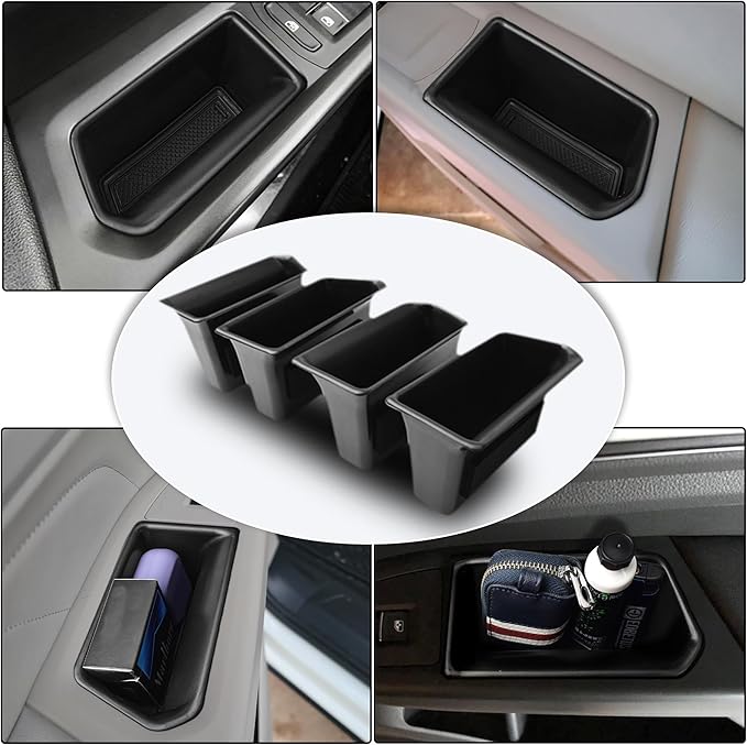 Atlas Door Side Storage Box Handle Container Compatible with 2018-2023 VW Atlas/Atlas Cross Sport Accessories, ABS Inner Door Handle Organizer Phone Pocket Insert Tray Glove Pallet, 4PCS Set