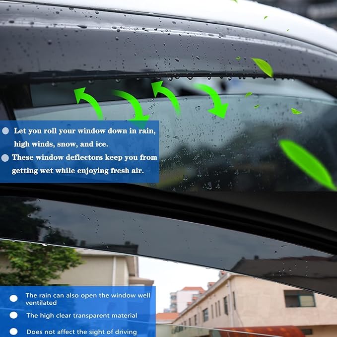 Side Car Window Visors rain Guards Vent Deflectors Rain Guards Window Shades for 2017-2025 Jeep Compass Front & Rear Door Visors Black,4pcs