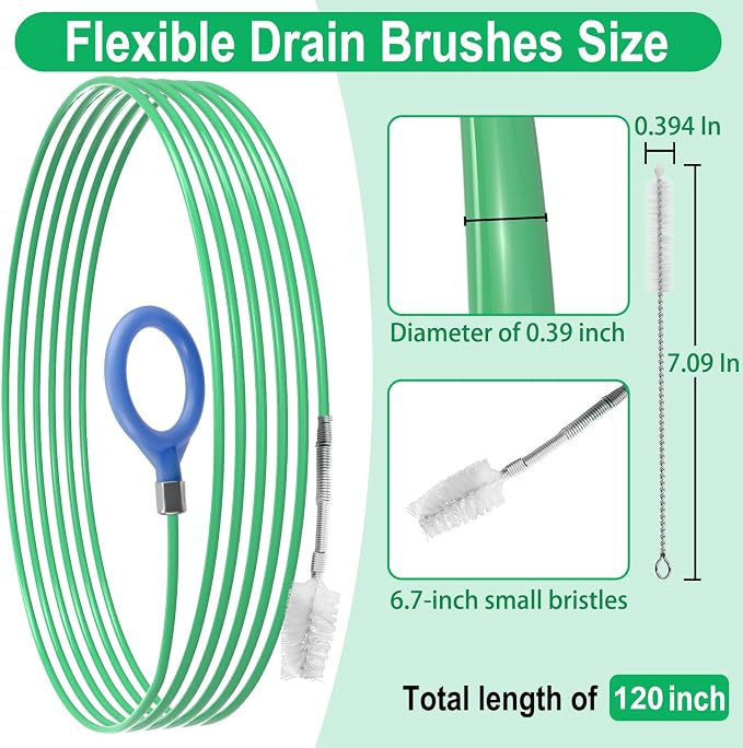Auto Sunroof Drain Cleaning Tool, 120 Inch Flexible Drain Brush, Sunroof Drain Cleaner with Pipe Cleaning Brush, Injector Hose and Crevice Brush, Cleaning Tool for Drains, Sewers, Windshields