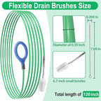 Auto Sunroof Drain Cleaning Tool, 120 Inch Flexible Drain Brush, Sunroof Drain Cleaner with Pipe Cleaning Brush, Injector Hose and Crevice Brush, Cleaning Tool for Drains, Sewers, Windshields