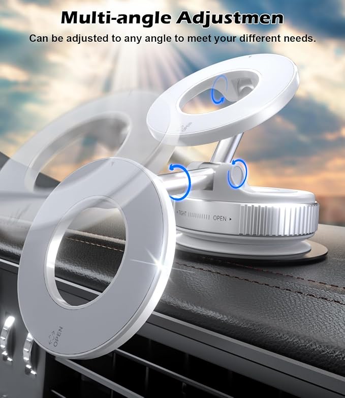 Car Phone Mount for Magsafe, 360° Adjustable Magnetic Phone Holder Foldable Suction Cup Phone Mount for Car/Gym/Mirror Mount for iPhone/Android, White