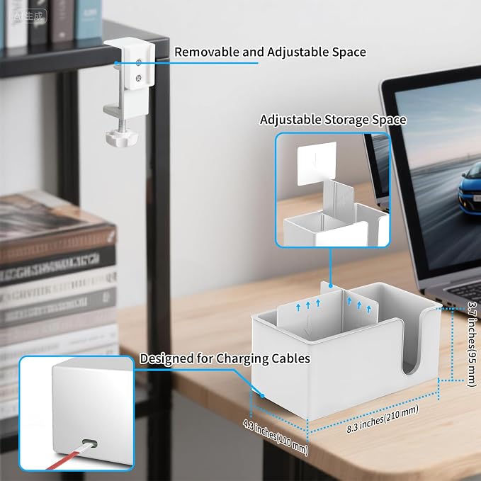 3-in-1 Desk Organizer - Large Desk Cup Holder Clamp, Pencil Holder and Phone Stand - Detachable Anti-Spill Table Cup Holder, Office & PC Gaming Desk Accessories for Cup, Phone and Pen (White)