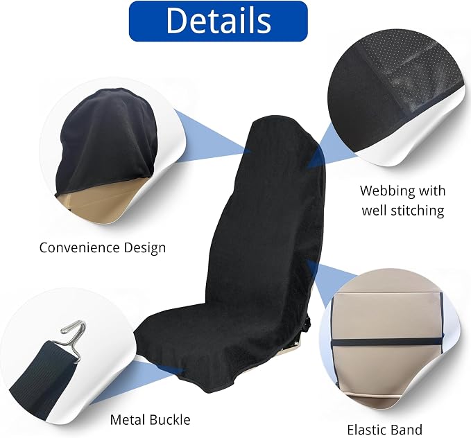 Waterproof Car Seat Cover for Front Seats, Protector for Cars SUVs Trucks, Sweat Towel Seat Covers Bucket for Gym,Workout,Beach,Hiking,Running and Swimming (Black, 2PCS)