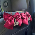 2 PCS Bow Pearl Car Seat Headrest Hook – Cute Purse Hook for Car, Girly Interior Decoration Accessories Hook Hanger, Seatback Holder for Purses & Bags, Elegant Car Organizer (Berry Fuchsia)