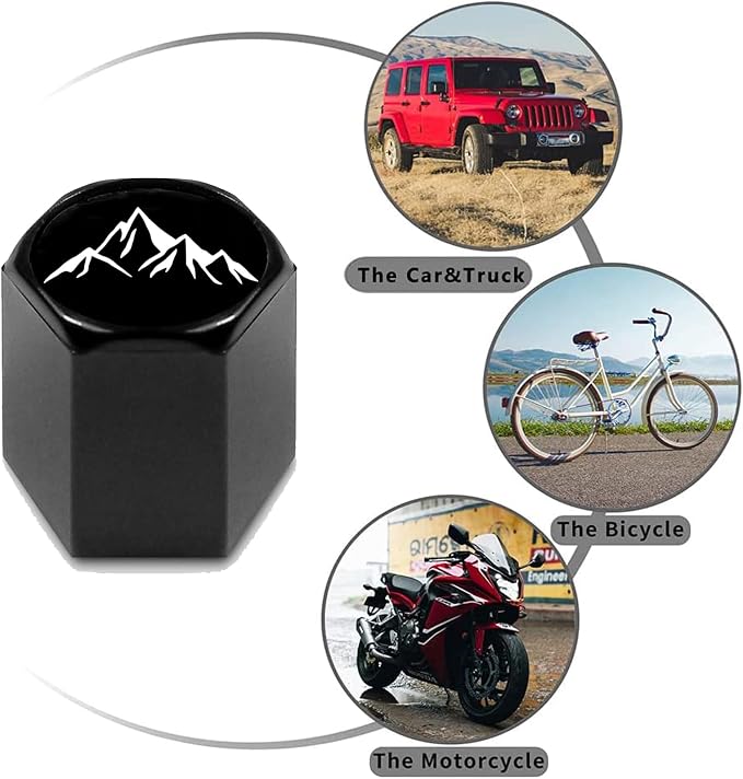4pcs Tire Valve Stem Caps, Compatible with Mountain Range Mountain Mountains Climbing Hiking Explore Adventure Stem Cap Universal Car Air Cover Car Accessories for Cars, SUV, Truck, Motorcycles