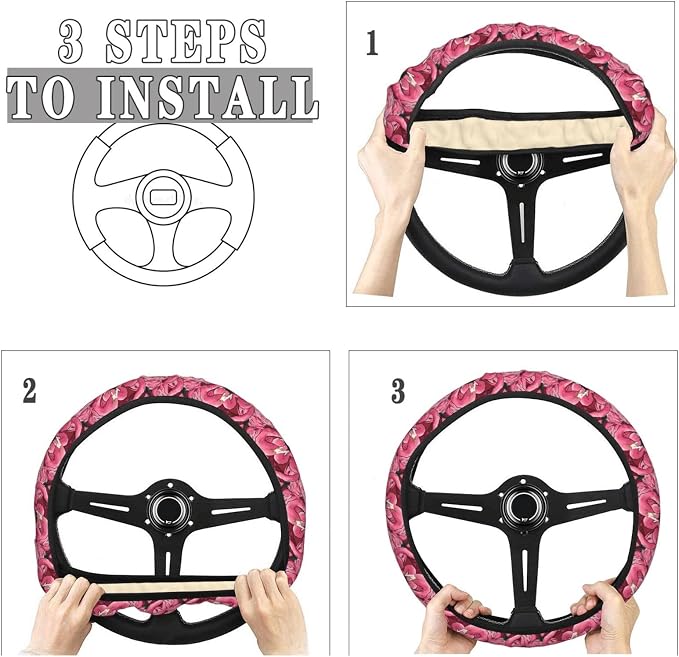 Cartoon Flamingos Steering Wheel Covers Anti-Slip Elasticity Car Accessories Steering Wheel Protector Universal 15 Inch for Cars SUV Vehicle Truck