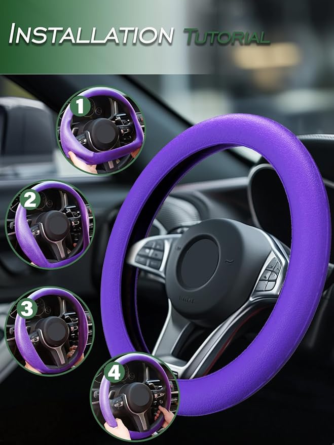 Car Steering Wheel Cover, Non-Slip Silicone Material, Multiple Color Choices, Universal Auto Parts Steering Wheel Cover, Suitable for Most Cars (Purple)