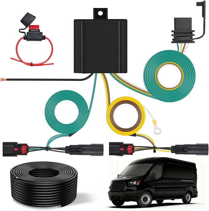 4 Pin Trailer Wiring Kit 56327 Vehicle Standard 4 Way Connector Custom for 2015 2016 2017 2018 2019 2020 2021 2022 2023 2024 Ford Transit-150, Transit-250, Transit-350, E-Transit Hitch
