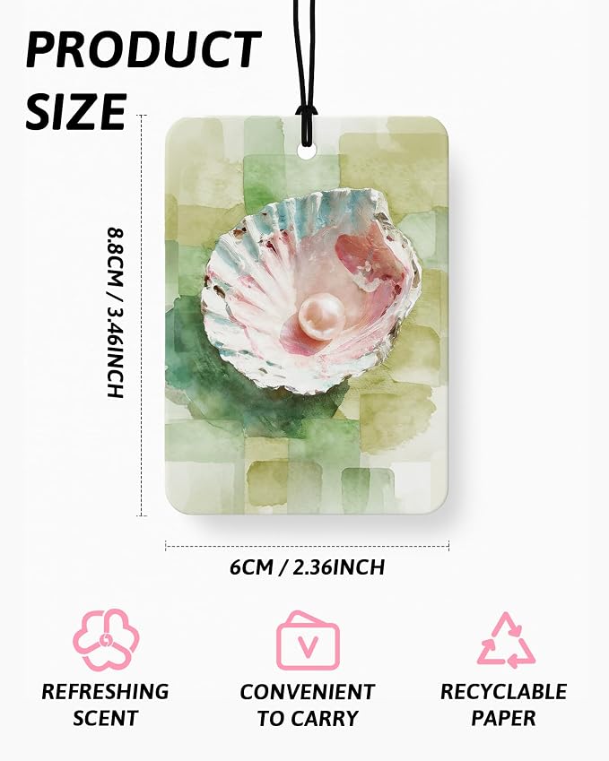 Pink and Green Coastal Beach Car Air Freshener 4 Pcs Coconut Scented, Summer Preppy Beach Car Accessories Mirror Decor for Women, Beachy Hanging Air Freshener for Cars Closet Drawer Books