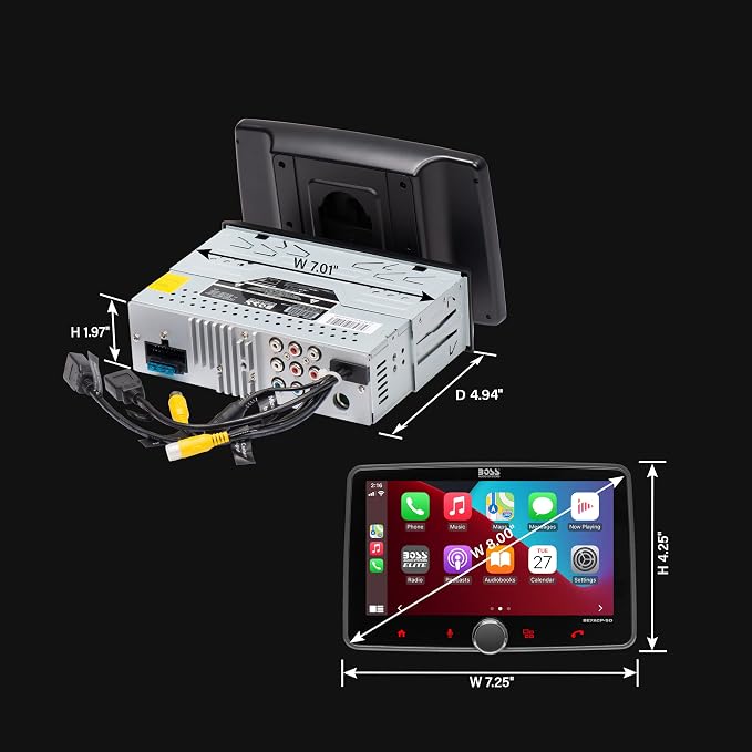 Elite Series BE7ACP-SD Car Stereo System - Apple CarPlay, Android Auto, 7 Inch Single Din, Touchscreen, Bluetooth Head Unit, Radio Receiver, No CD Player, Hook Up to Amplifier