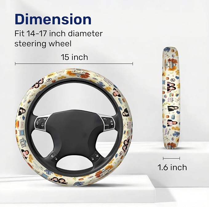 Mom Daughter Diaries Steering Wheel Cover, Non Slip Polyester Car Wheel Protector for Car SUV Truck, Universal 15 Inch