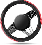 Car Steering Wheel Cover - Microfiber Leather Steering Wheel Wrap Sports 14.5-15 Inch Steering Wheel Cover Non-Slip for Men Women Red Color