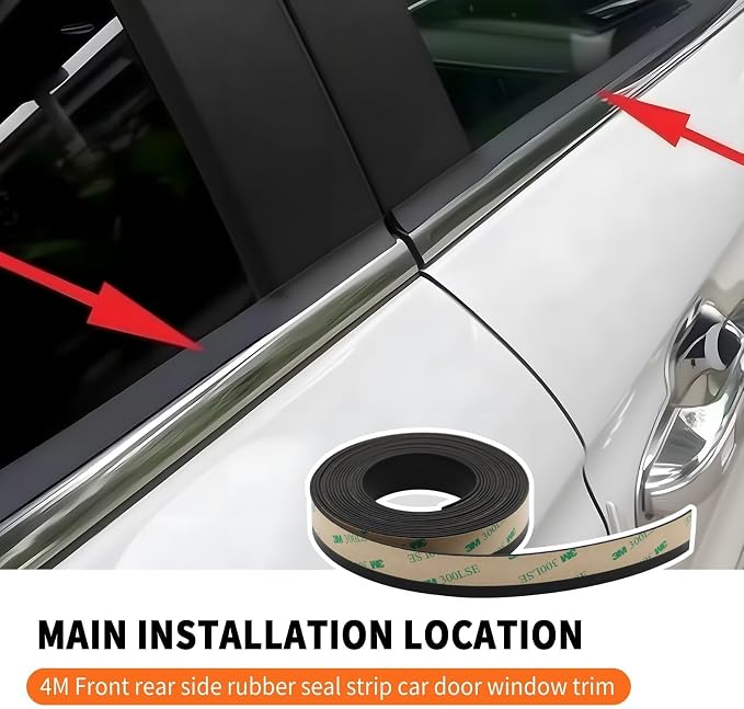 13.12FT Front Rear Side Rubber Seal Strip Car Door Window Trim Self Compatible with Adhesive Weatherstrip Rubber Seal Protector Guard Strip