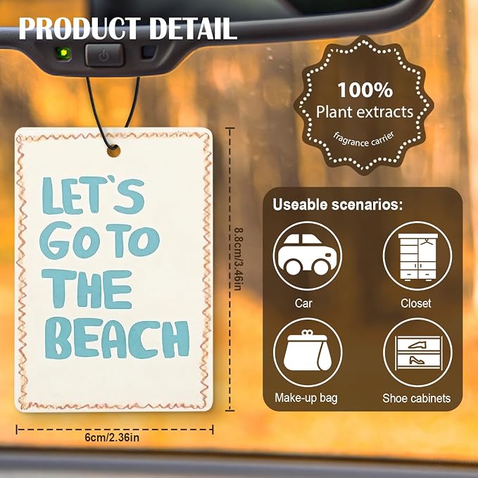 Blue Summer Beach Car Air Freshener 4 Pcs, Coastal Tropical Summer Ocean Hanging Air Freshener for Cars Closet Drawer Books, Girly Beachy Car Accessories for Women
