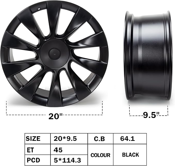 Replacement New 21'' x 9.5" 21 Inch Front Aluminum Alloy Wheel Rim Compatible with Model Y 2020 2021 2022 2023, OE Design Replacement, Alloy Replacement Wheel, Black