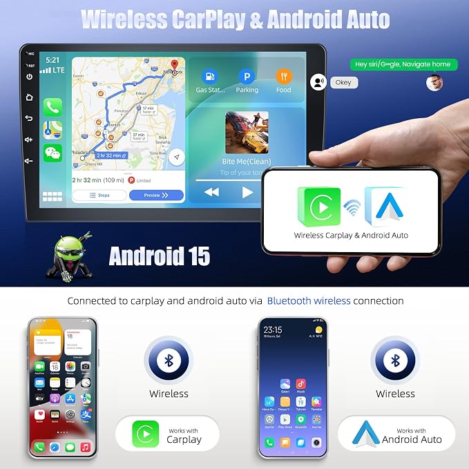 2+64G Android 13 Car Stereo for Ford Fusion Mondeo 2013-2019 with Wireless CarPlay Android Auto, 9’’ Touchscreen in Dash GPS Radio with WiFi Mirror Link Bluetooth FM RDS HiFi EQ SWC + Backup Camera