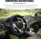 Car Steering Wheel Cover, Leather Breathable Ice Silk Auto Wheel Wrap with Anti-Slip Lining, Scratch-Resistant Elastic Protector Fit for 14.5-15 Inch Steering Wheels (Blue)