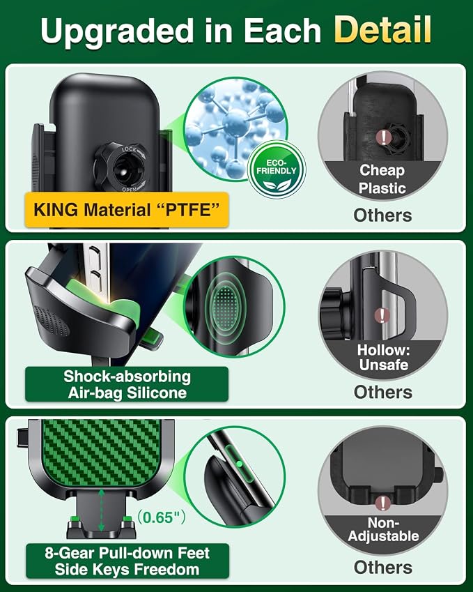 Phone Holders for Your Car 2026 Ultimate Phone Mount Military-Grade Windshield Dashboard Vent【Newest Best Strongest】 Cell Phone Car Mount for iPhone 16 Pro Max 15 Samsung Android,Green