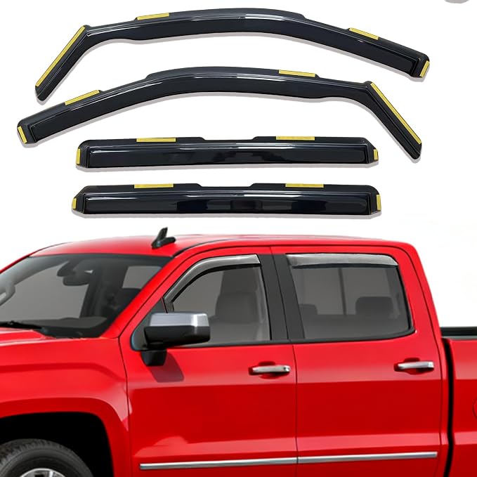 in-Channel Car Window Visor Rain Guards Vent Deflectors for 09-18 Dodge Ram 1500 Crew Cab, 2010-2024 Ram 2500 & 3500 Crew & Mega Cab, 2019-2023 Ram 1500 Classic Crew Cab, Wind Sun Shade Dark Smoke