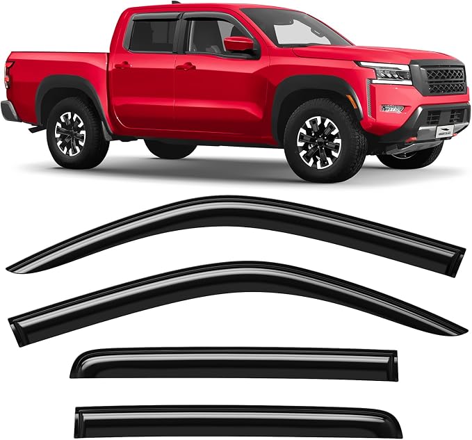 Voron Glass Tape-on Extra Durable Rain Guards for Nissan Frontier 2022-2026 Crew Cab, Window Deflectors, Vent Window Visors, 4 Pieces - 100912
