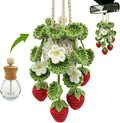 Crochet Car Air Freshener, 15ml Empty Refillable Oil Diffuser Bottle with Hanging Crochet Strawberry Plant for Car Rearview Mirror Air Freshener Diffuser for Home, and Office Decor