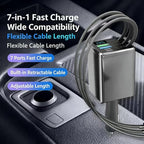 7 in 1 Retractable Car Charger,102W Car Charger Fast Charging Adapter | Car Charger USB C,Car Accessories,Voltage Smart Display,3 Retractable Type-C Cables for iPhone 17 Pro/16/15,Galaxy S26,Pixel