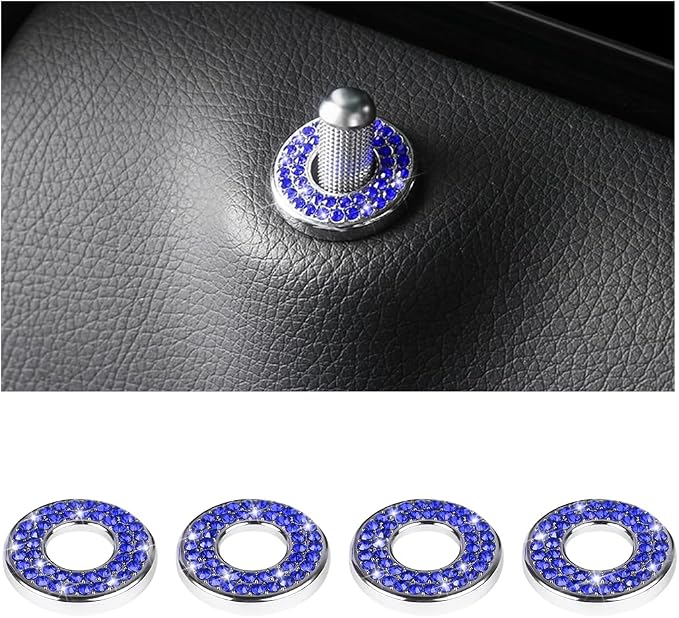 4 Pcs Bling Car Inner Door Lock Covers, Crystal Pull Rod Bolt Stickers, Sparkly Rhinestones Auto Door Bolt Decorations, Vehicle Lock Pin Cap Decors for C Class C200L GLC260 C260L (Blue)