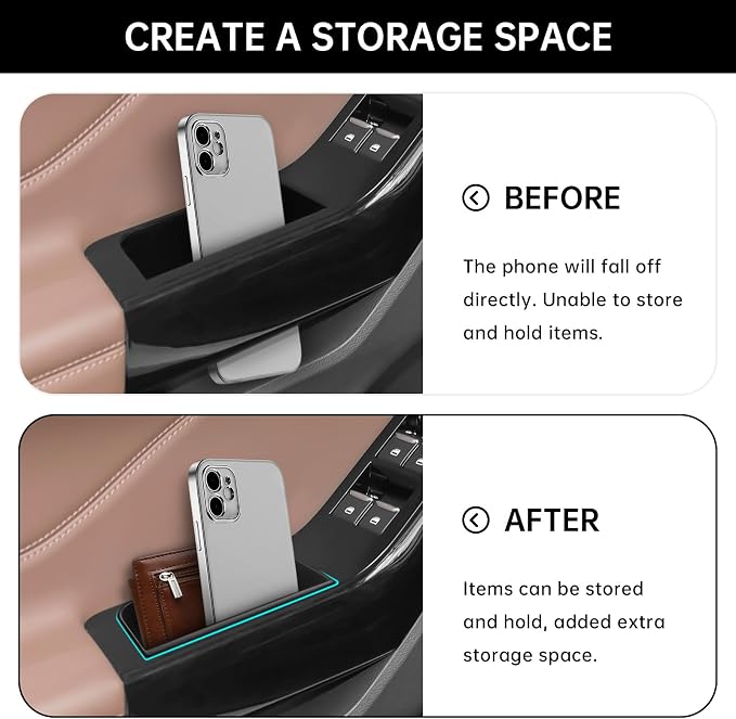 4PCS Door Grab Tray Door Organizer for Ford Explorer 2020 2021 2022 2023 2024 Front and Rear Accessories Phone Holder Container Handle Pocket Storage Box ABS Plastic, Black Mat