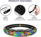 Hippie Flower Steering Wheel Cover Car Accessories Cute for Women Girls Girly Universal 15 Inch Neoprene Auto Interior Decor Anti Slip Car Truck Protector