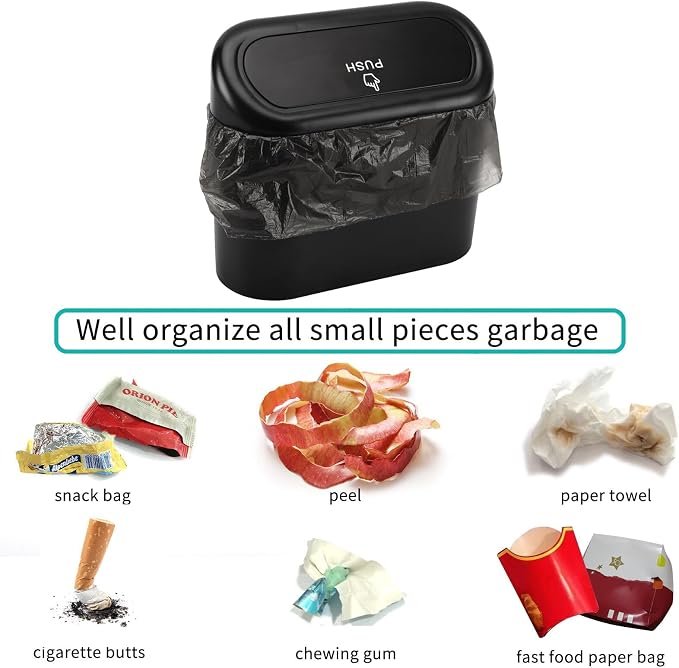 Car Trash Can with Lid, Mini Auto Dustbin Garbage Organizer Holder 2 Packs, Automotive Storage Container Bin with 60 Pcs Bags for Vehicle, Home, Office
