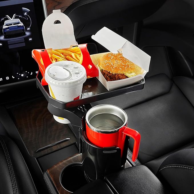 2 Pack Cup Holder Tray for Car, Car Cup Holder Expander with 360°Rotation Tray, Large Cup Drink Holder Fit for Yeti/Hydro Flask, Detachable Food Tray Table, Road Trip Essentials