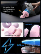 15W MagSafe Car Mount Charger,[Light Pink] Magnetic Wireless Car Charger, Dashboard & Air Vent Car Phone Mounts, Car Phone Holder for iPhone 17-12, Samsung, Pixel, Cute Car Accessories for Women | [Light Pink & Purple LED light] Magsafe Car Mount...