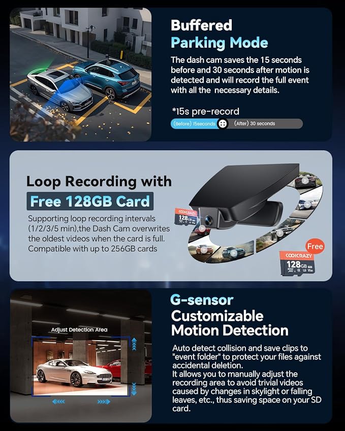 4K UHD STARVIS 2 Dash Cam for Toyota Corolla, Front Camera with Loop Recording, Gravity Sensor, WiFi & App, Plug & Play