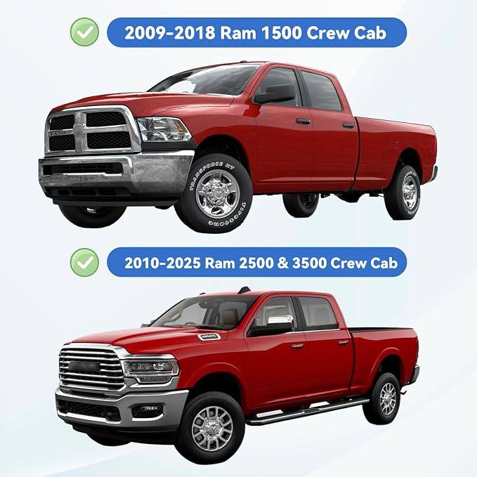 Window Visors Rain Guards for 2009-2018 Ram 1500 Crew/Mega Cab, 2010-2025 Ram 2500 & 3500 CrewCab Window Vent Wind Deflectors Visors Shades