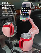 Cup Holder Phone Mount for Car, Car Cellphone Large Adapter Long Arm with 360 Degree Rotation, Compatible iPhone, Samsung & All Smartphones,Pink,1 Pack