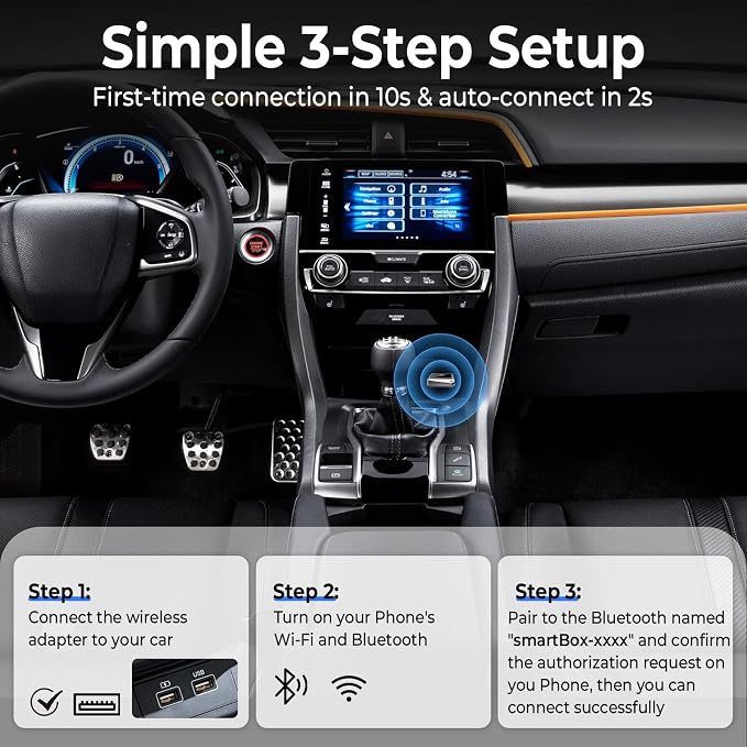 2-in-1 Wireless CarPlay & Android Auto Adapter | Converts Wired to Wireless, Plug & Play, Compatible with 2018+ Cars, Includes Lanyard, For iPhone and Android Phones
